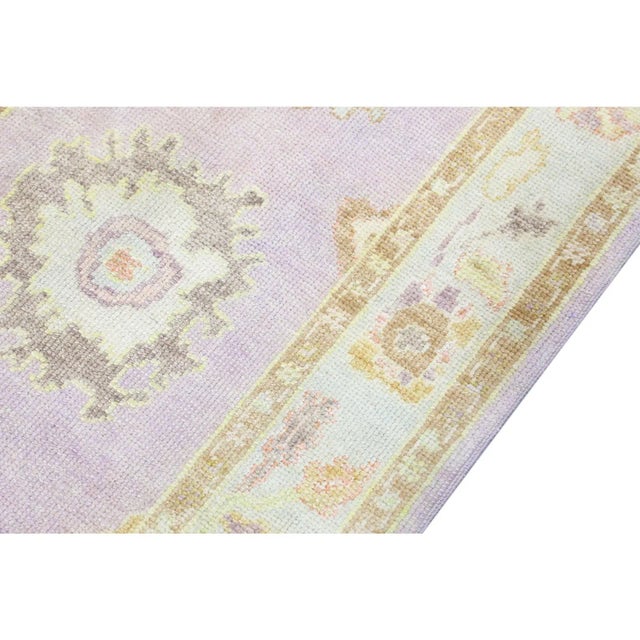 Early 21st Century Turkish Handmade Oushak Rug Runner Pink Ivory Medallion Pattern 3' X 11'7" For Sale - Image 5 of 8