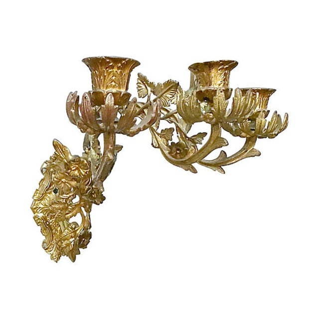 1900 - 1909 Antique Brass Acanthus Leaf & Floral Sconces - a Pair For Sale - Image 5 of 10