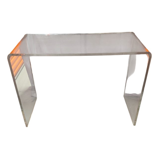 Clear Acrylic Waterfall Table, Console or Desk Height, Single Bent Sheet For Sale
