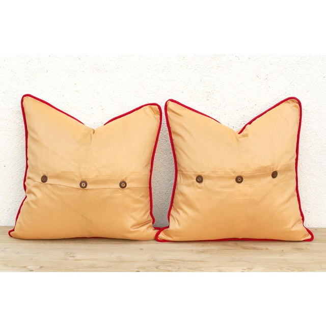 Gold Pair of Tara Zardozi-Embroidered Silk Pillow Covers For Sale - Image 8 of 9