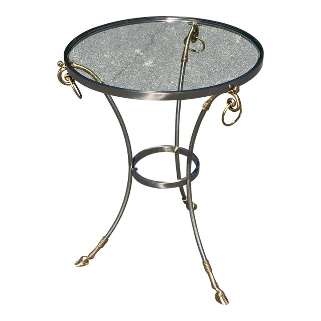 Mid 20th Century Vintage Steel and Brass Gueridon Table For Sale