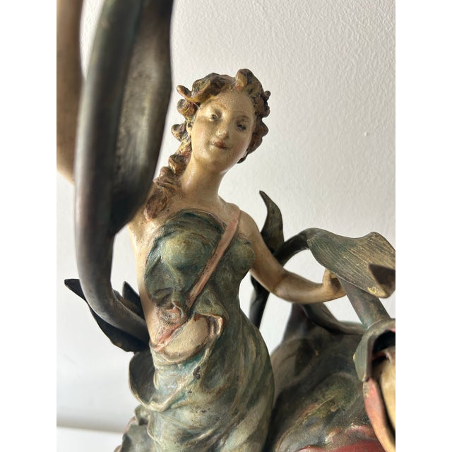 Romantic, art nouveau lamp and clock. (Lamp works but clock does not) Created by William L. Gilbert, circa 1930-1940's....