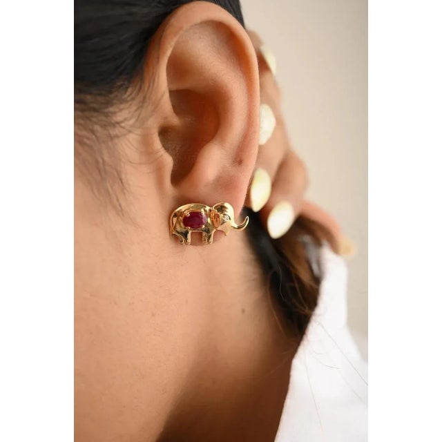 Real Ruby Elephant Stud Earrings - 2 Pieces For Sale - Image 4 of 7