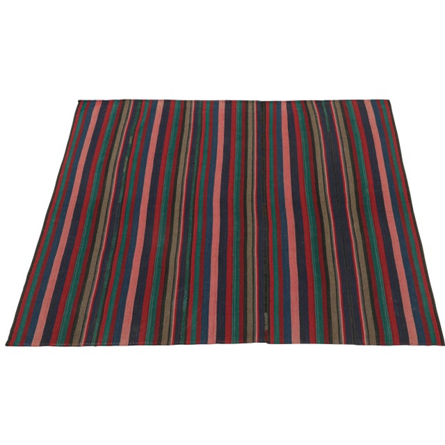 1950s 1950s Vintage Bidjar Persian Square Kilim With Multicolor Stripes, From Rug & Kilim For Sale - Image 5 of 8