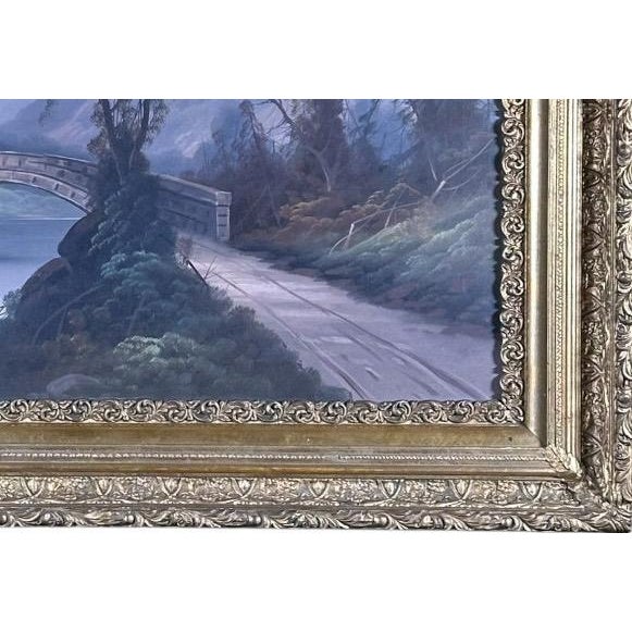 Antique 19th Century River Crossing Landscape Oil Painting in Victorian Gilt Frame For Sale - Image 10 of 13