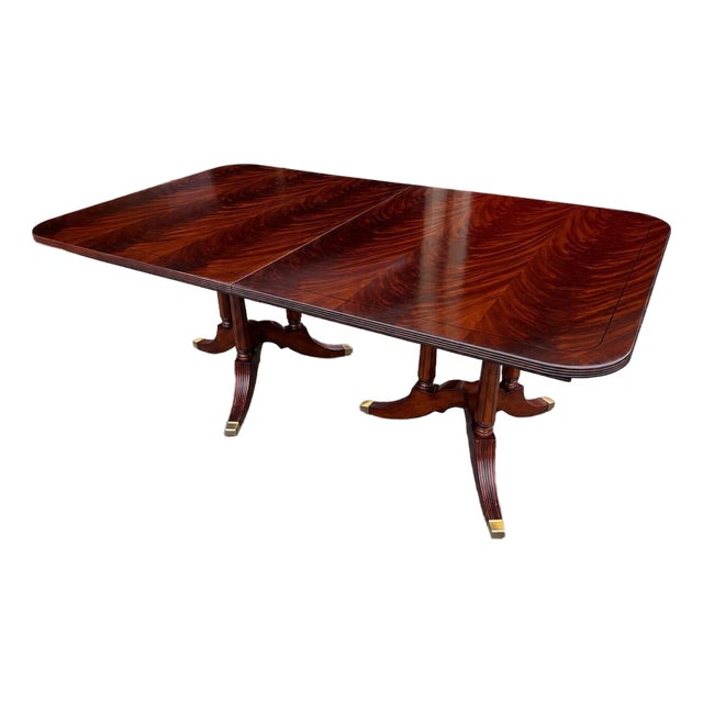 Vintage Regency Style Flame Mahogany Double Pedestal Dining Table For Sale