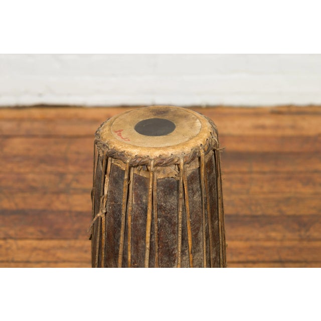 Mid 19th Century Antique Indonesian Slender Freestanding Wooden Drum with Leather Drumhead For Sale - Image 4 of 10