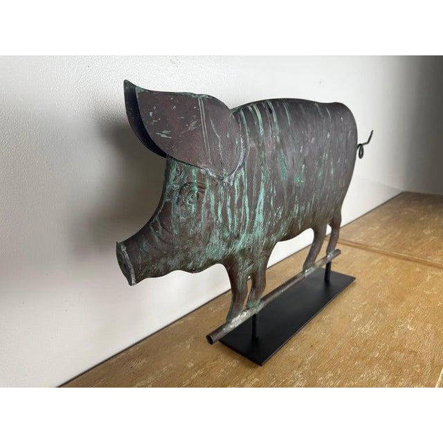 Copper Antique Copper Pig Folk Art Weathervane on Custom Iron Stand For Sale - Image 8 of 12