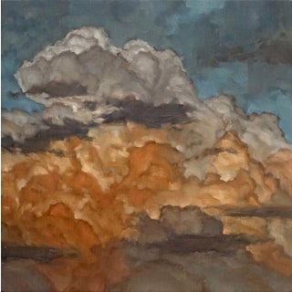 Cloud Composition 9 by Jesse Mangerson | Oil On Panel Painting of clouds in a blue sky For Sale