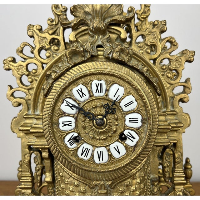 Gold Vintage Brass Mantel Clock For Sale - Image 8 of 18