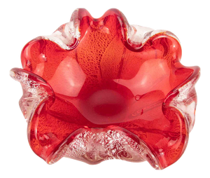 Vintage Red Bubble Murano Glass Ashtray attributed to Barovier and Toso, 1970s