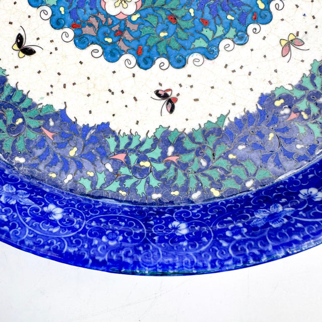 Blue Japanese Meiji Porcelain and Cloisonné Enamel Dish For Sale - Image 8 of 12