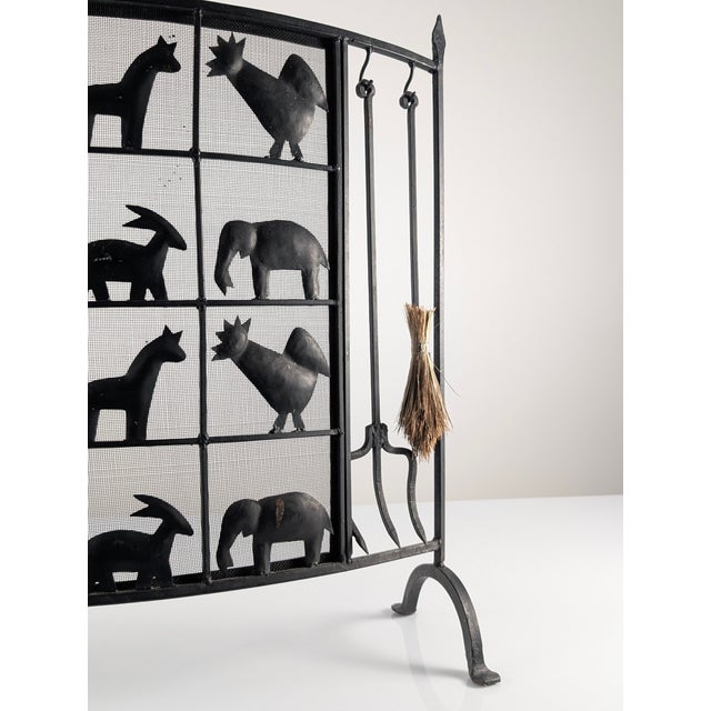 Black Wrought Iron Fire Screen from Atelier Marolles, France, 1950s For Sale - Image 8 of 13