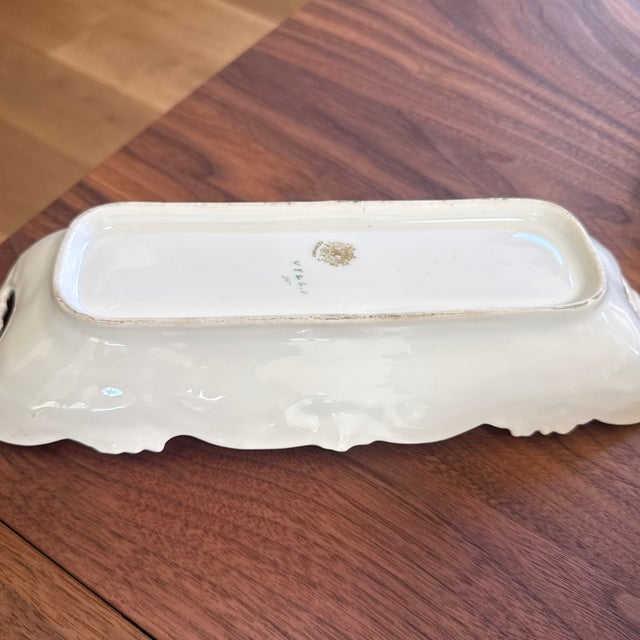Antique p.t. Germany Tettau Porcelain Celery Dish, Magenta Floral Relish Tray, Circa 1902 For Sale - Image 11 of 12