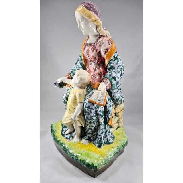 1940s Large 1940s Minghetti Faience Madonna & Child Figurine For Sale - Image 5 of 12