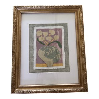 Original Framed Floral Painting With Fabric Collage Work For Sale