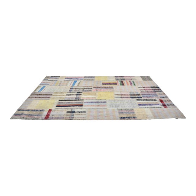 Off White Stripe Vintage Turkish Kilim Rug For Sale