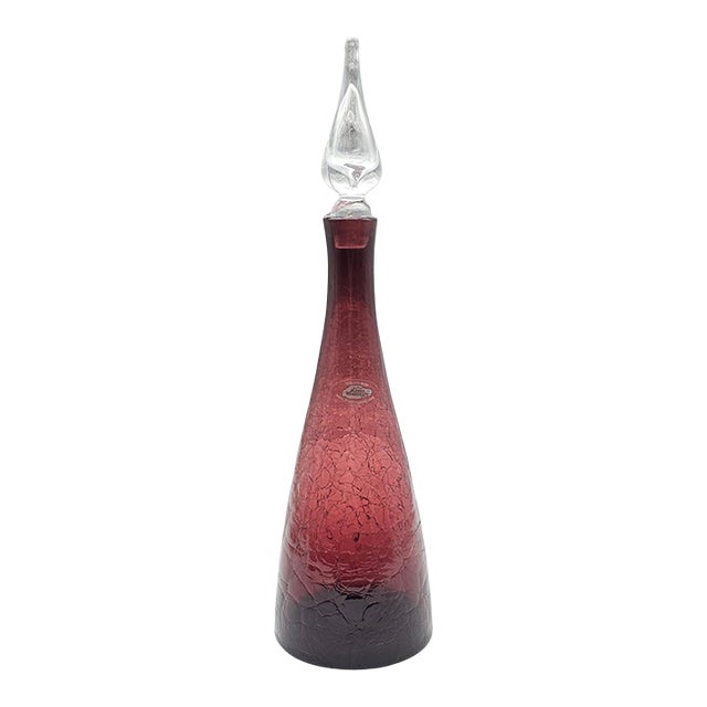 Winslow Anderson for Blenko 920m Amethyst Crackle Glass Decanter With Clear Stopper For Sale
