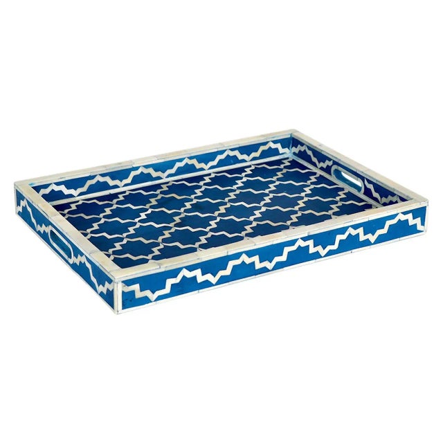 Contemporary Blue Bone Inlay Tray For Sale - Image 3 of 3
