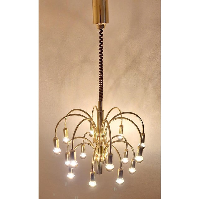 Vintage German 16-Light Chandelier with Gold-Colored Metal Frame from TZ Leuchten, 1970s For Sale - Image 3 of 8