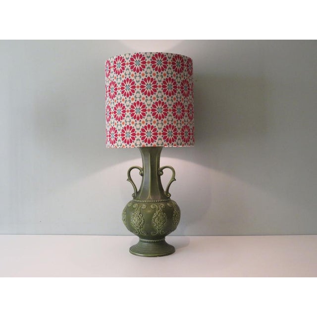 Large green ceramic table lamp produced by Bay ceramic studio, West-Germany 1960s. The lamp is equipped with a new,...