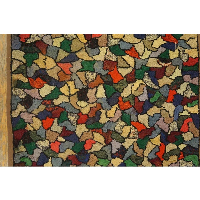 Textile Captivating Colorful With Jewel Tones Antique American Crazy Quilt Pattern Hooked Rug For Sale - Image 7 of 9