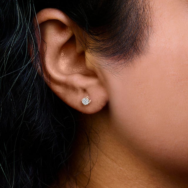 Haus of Brilliance 10K Rose Gold Plated .925 Sterling Silver 1/10 Cttw Round Brilliant-Cut Lab Grown Diamond Miracle-Set Stud Earrings (F-G Color, VS1-VS2 Clarity) For Sale - Image 4 of 5