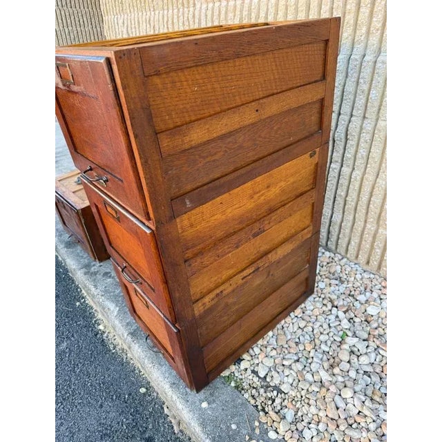 Antique Art & Craft Style Oak Stackingable Filing Cabinet For Sale - Image 4 of 15
