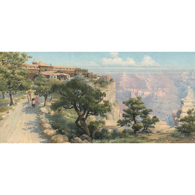 Impressive 1906 original chromolithograph by famed artist Louis Akin (1868–1913) depicting the newly built El Tovar Hotel...