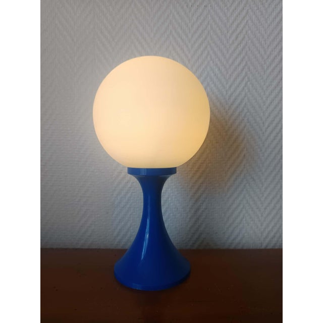 Space Age Table Lamp in Blue and Opaline, 1970 For Sale - Image 3 of 11