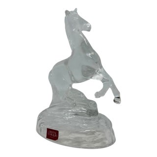 Vintage Cristal d'Arques Paris, France 24% Lead Crystal Rearing Horse Figurine on Frosted Oval Base For Sale