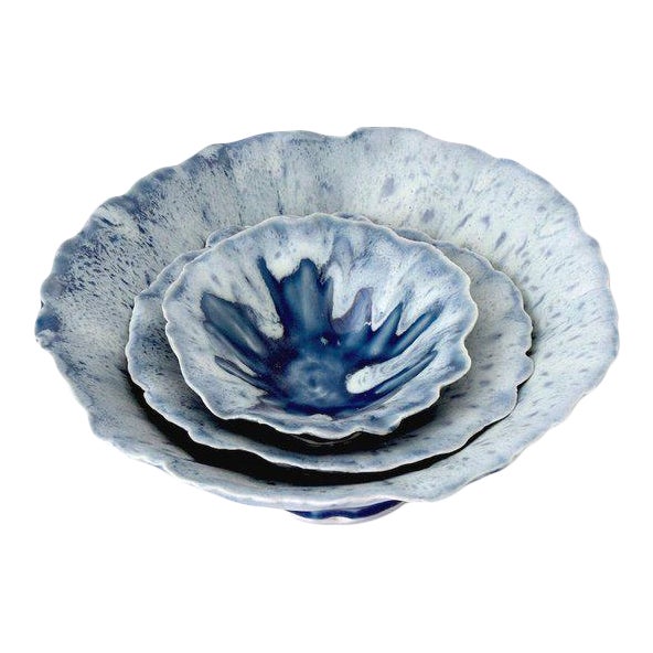 Contemporary Handcrafted "Icy Blue" Nesting Pinch Bowls by