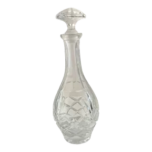 Vintage 1980s Cut Crystal Cylindrical Decanter With Octagonal Stopper