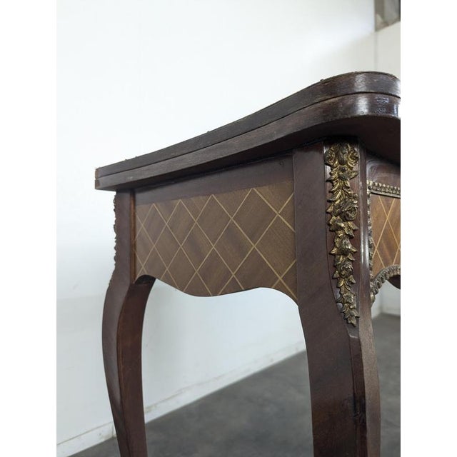 Metal Louis XV Style Marquetry and Gilt Bronze Gaming Table For Sale - Image 7 of 10