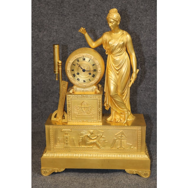 Metal 19th C. Large French Empire Bronze Gilded Ormolu Figural Clock For Sale - Image 7 of 17
