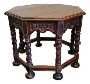 1920s Walnut Octagonal English Tudor Barley Twist/ Spanish Revival
