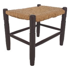 Vintage Rattan and Wooden Stool, France, 1960s For Sale