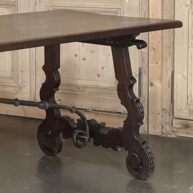 19th Century Spanish Walnut Dining Table With Wrought Iron For Sale - Image 13 of 18