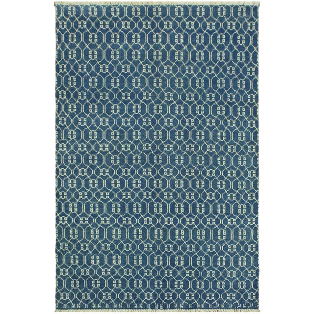 Blue 1990s Shabby Chic Modern Lt. Blue/Ivory Wool & Viscose Rug - 4'2 X 6'2 For Sale - Image 8 of 8