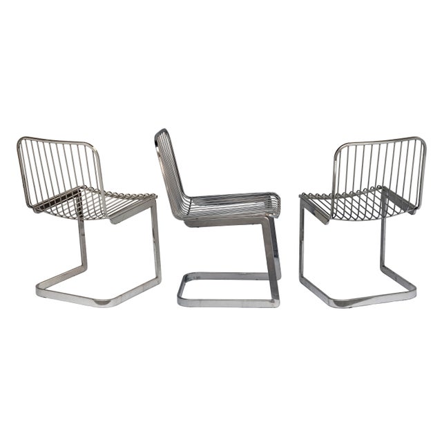 Set of 3, Vintage MCM Chrome Chairs .Metal tube design.