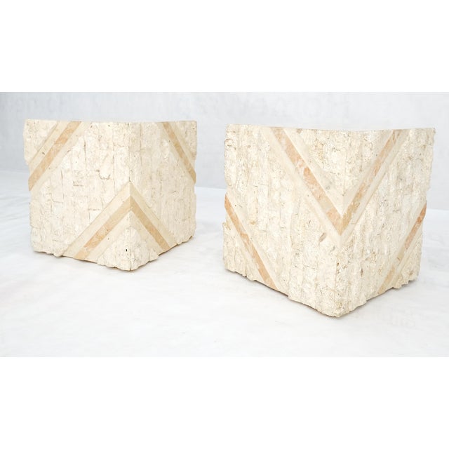 Cube Shape Tessellated Polished Marble End Tables Night Stands - A Pair For Sale - Image 6 of 9