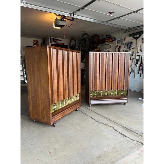 Fascinating pair of mid century modern and brutalist dressers made by Tobago manufacturer in canada during the early 70s....
