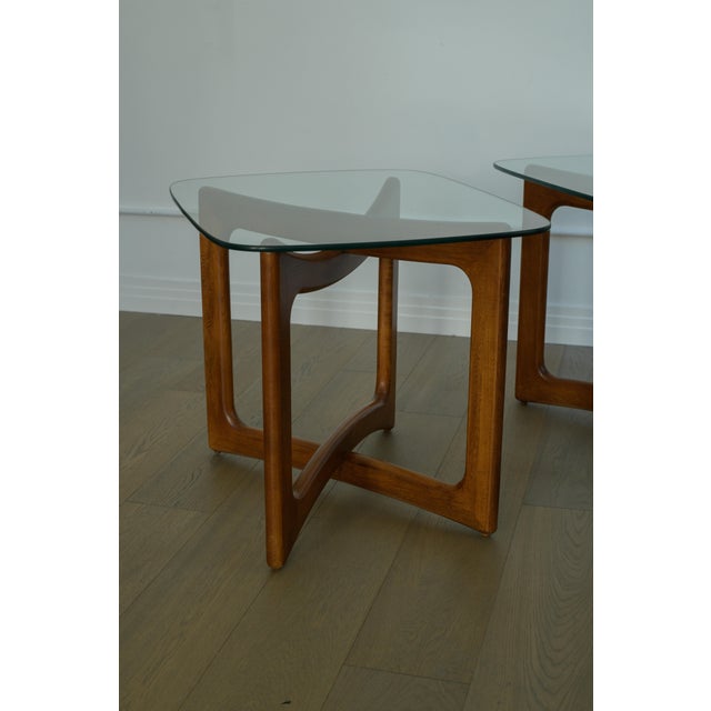 Adrian Pearsall Attributed to Adrian Pearsall Walnut & Glass Top Side Tables, Pair, 1970s For Sale - Image 4 of 11