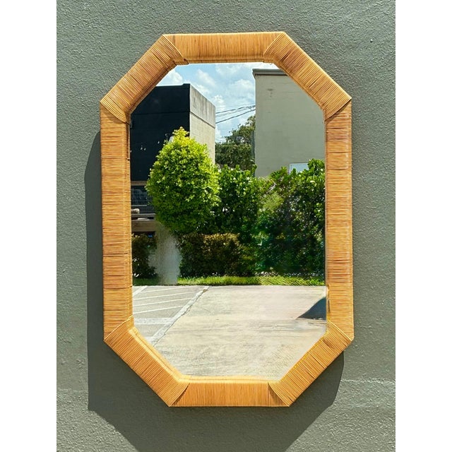 Vintage Octagonal Rattan Wrapped Wall Mirror For Sale - Image 10 of 14