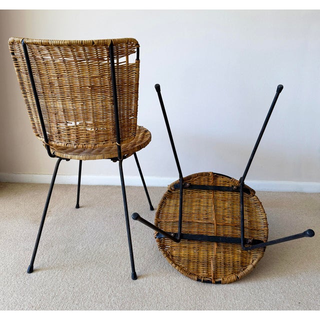Pair of Vintage Woven Wicker Side or Accent Chairs, Circa 1950s For Sale - Image 10 of 12