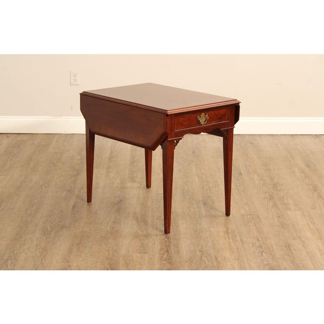 High Quality Vintage Cherry Drop-Leaf Pembroke Side Table with Yew Wood Banding And Single Dovetailed Drawer, Burl Wood...