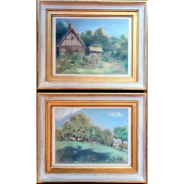 Cottage and Landscape Drawings, Early 20th Century, Pastels on Paper, Framed, Set of 2 For Sale - Image 4 of 4