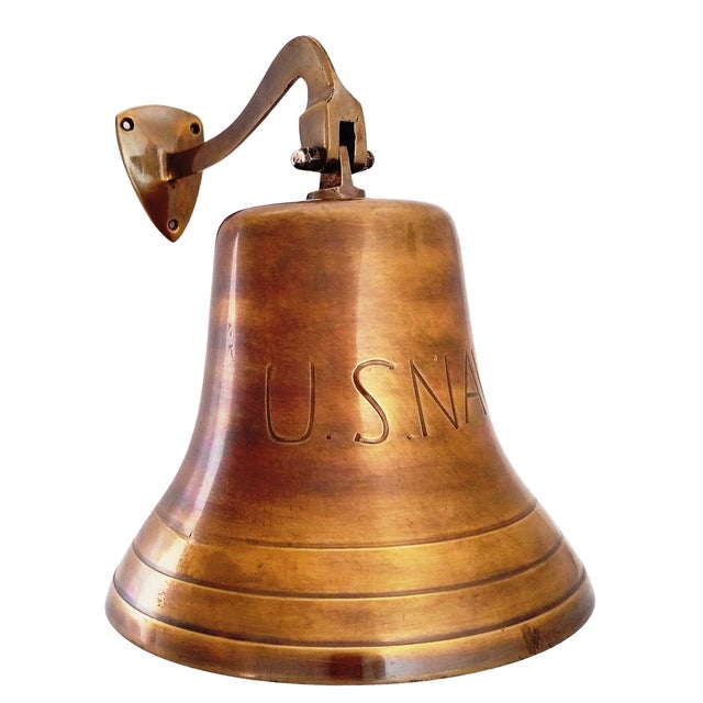 Brass Vintage 1970s Solid Brass Us Navy Ship Bell For Sale - Image 8 of 8