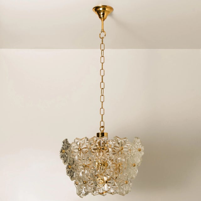 Glass and Brass Floral 3-Tier Light Fixture from Hillebrand, 1970s For Sale - Image 13 of 15
