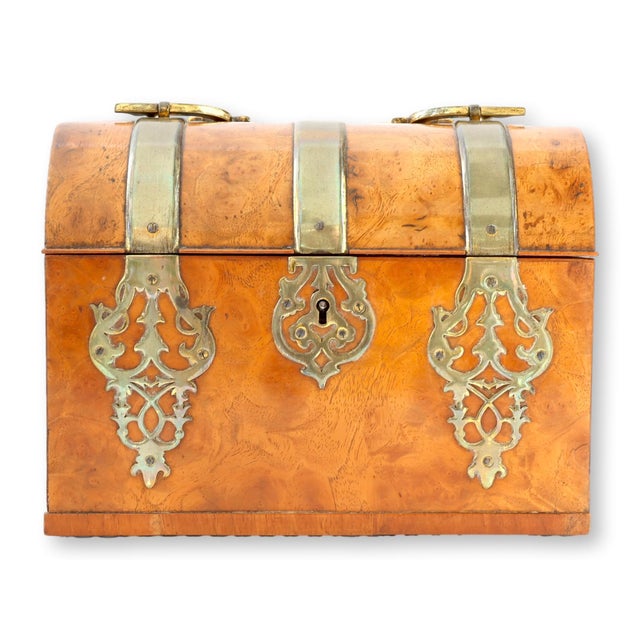 Late 19th Century Antique English Burlwood Box W/ Brass Mounts For Sale - Image 5 of 8